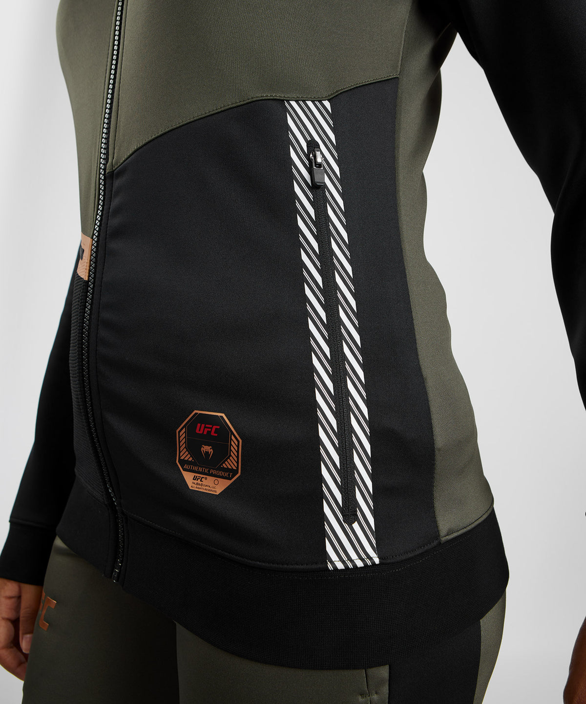 UFC Adrenaline by Venum Fight Week Sudadera con capucha y cremallera para mujer - Caqui/Bronce