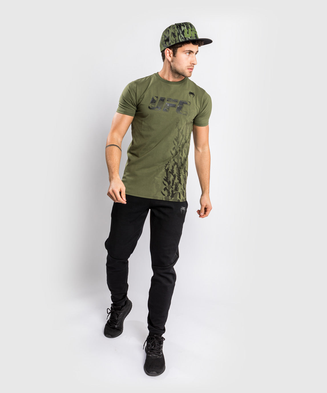 T-shirt Manches Courtes en Coton Homme UFC Venum Authentic Fight Week - Kaki