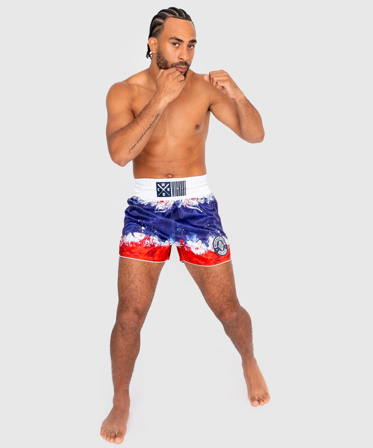 Wicked One Thaï Flag Pantalones de Muay Thai - Blanco/Azul/Rojo