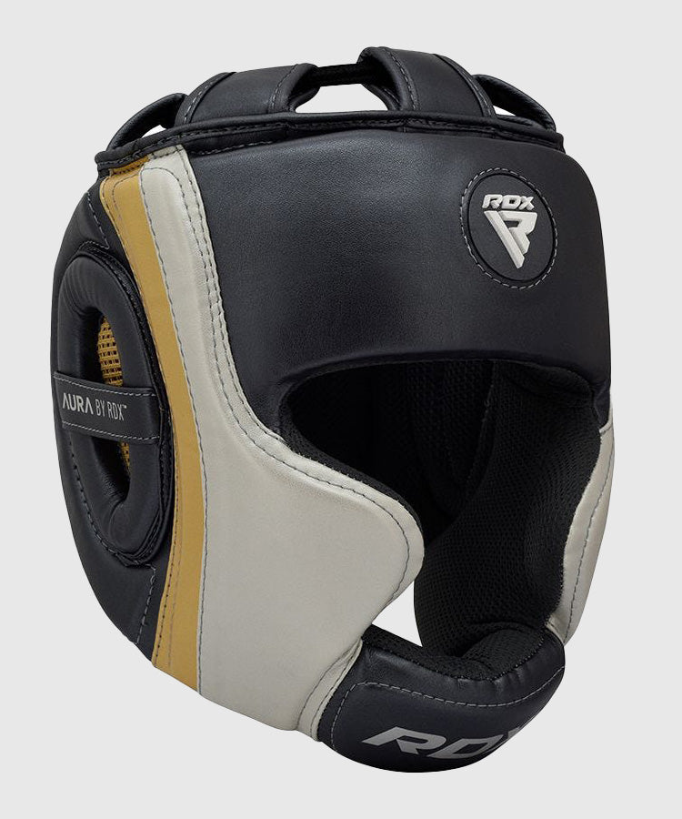 RDX Sports Aura T-17 Headgear - Black/White/Gold