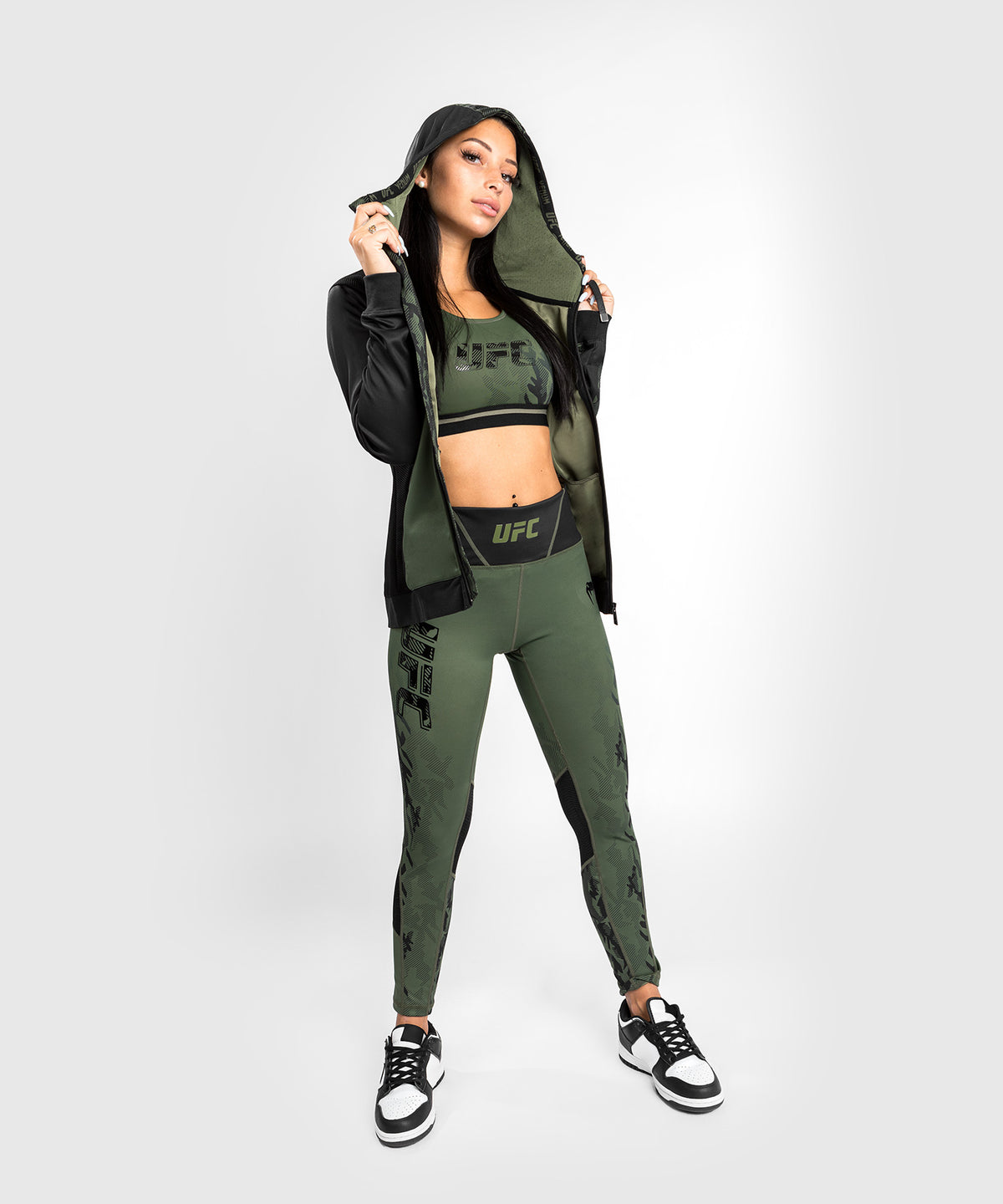 Felpa Con Cappuccio Con Zip Donna UFC Venum Authentic Fight Week - Verde