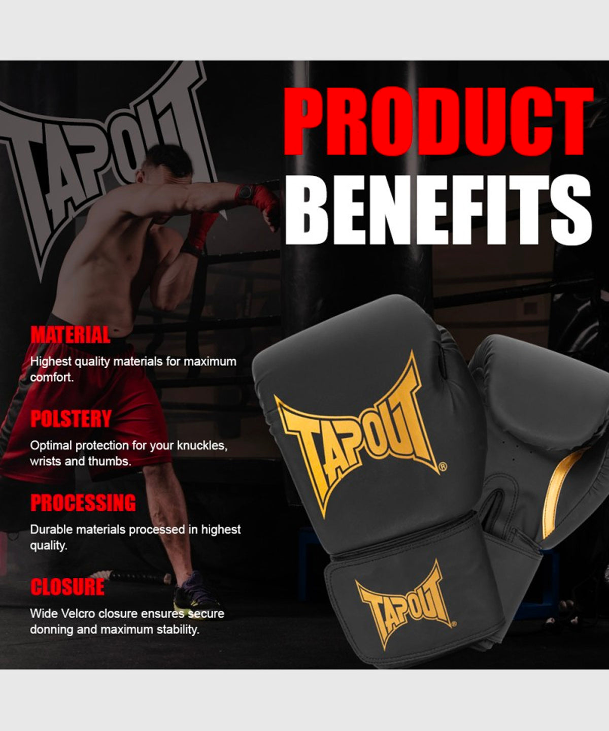 Gants de Boxe Tapout Ragtown - Noir/Or