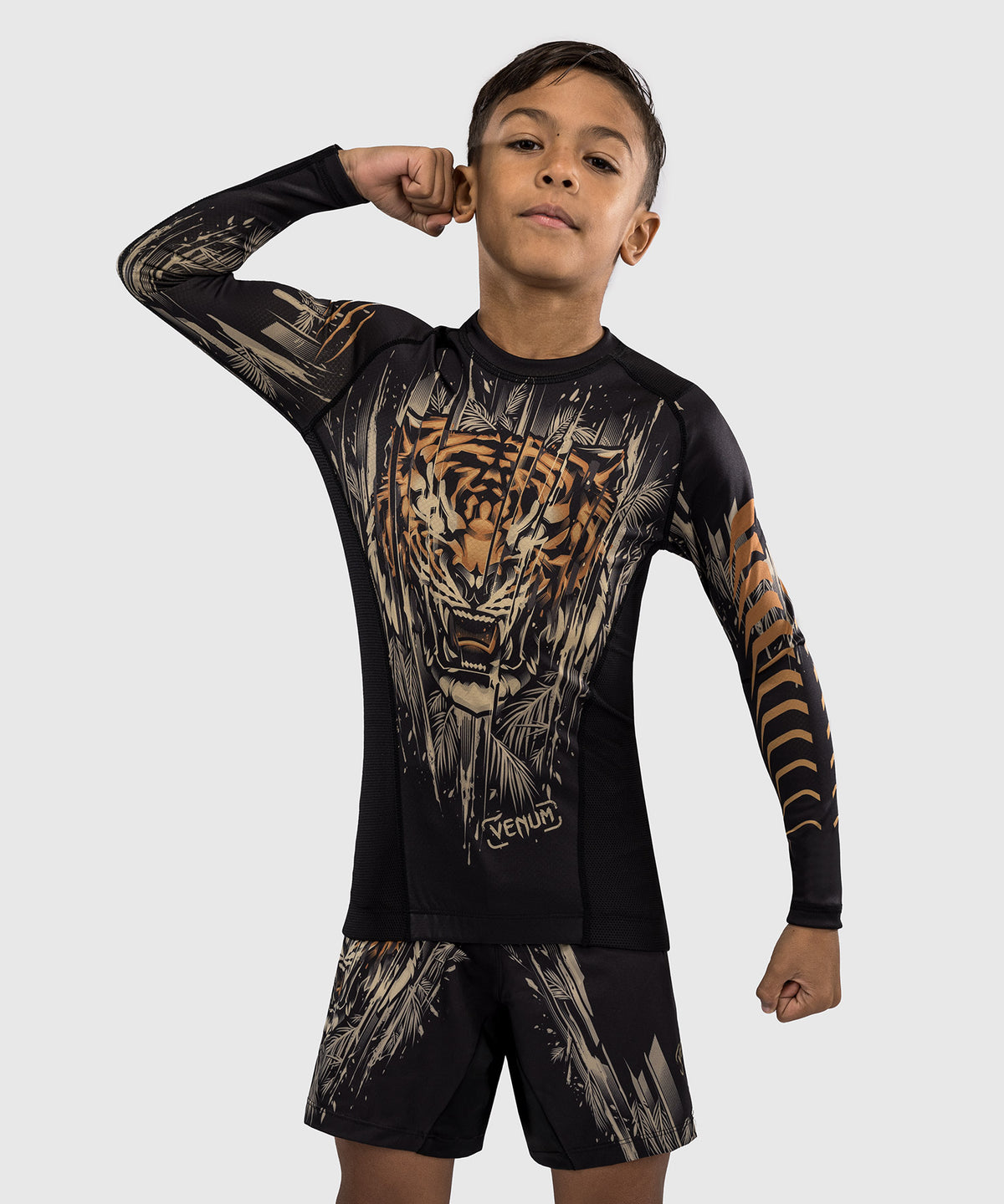 Venum Tiger Kinder Langarm Rashguard - Schwarz/Neon Orange