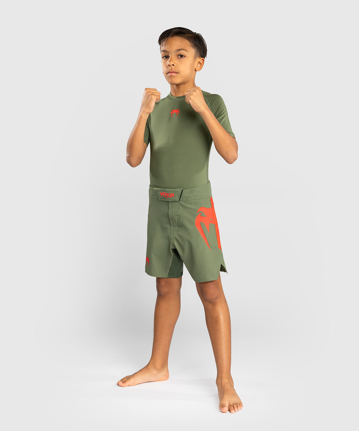 Short de Combat pour Enfants Venum Light - Vert militaire/Orange