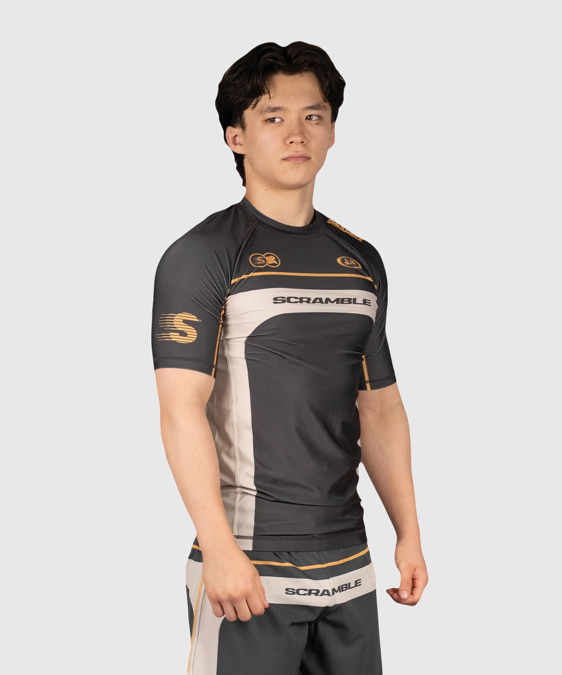Scramble Duotone Short Sleeve Rashguard - Taupe/Sand