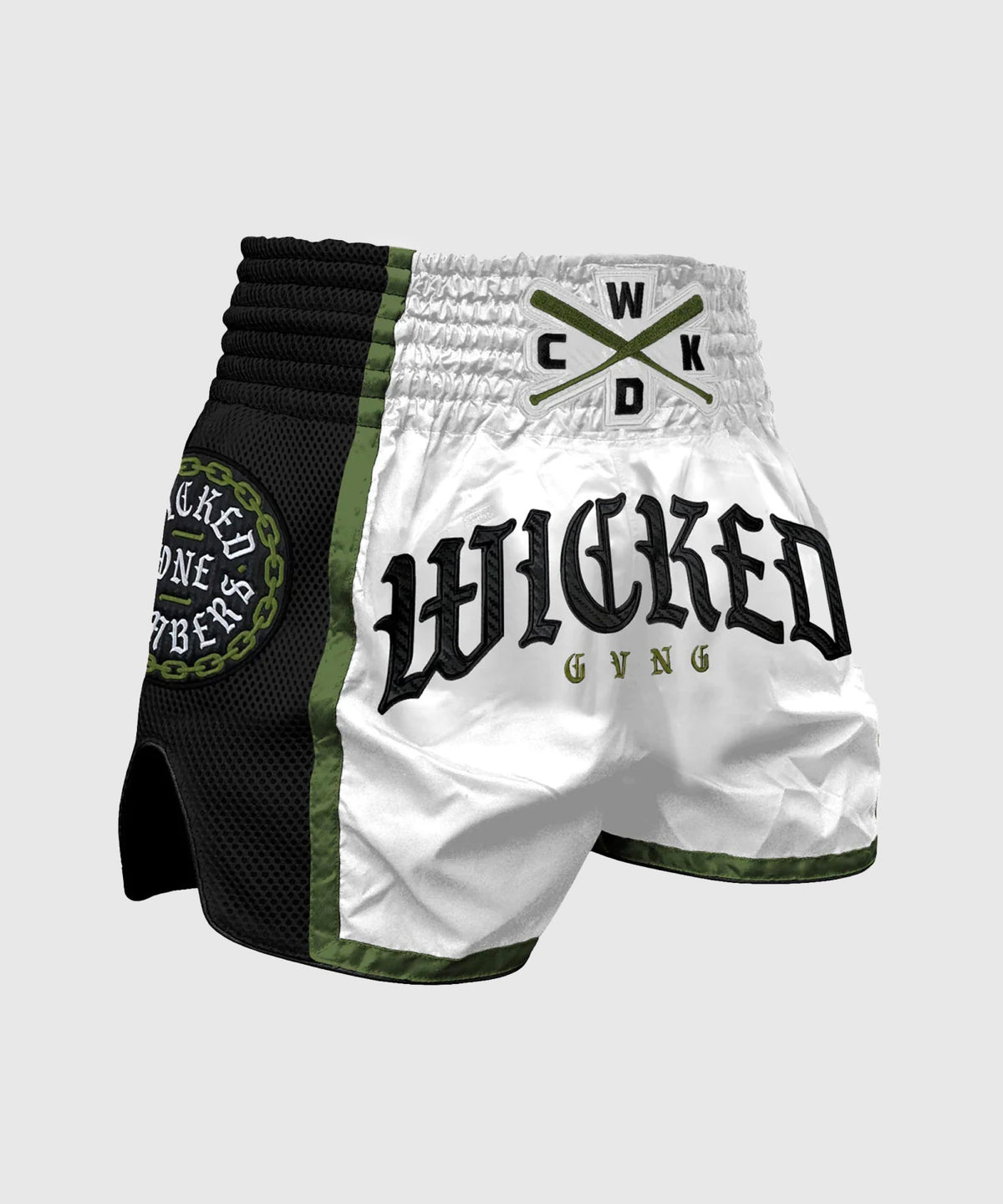 Wicked One Brotherhood Muay Thai Shorts - White/Green