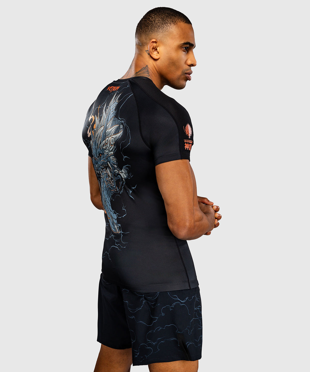 Venum Thunder Dragon Kurzarm Rashguard – Schwarz/Grau/Kupfer