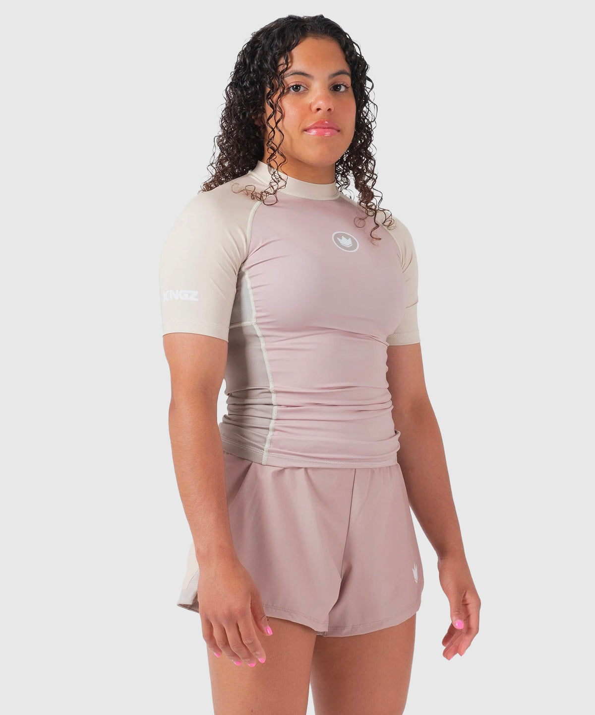 Kingz Terra Damen Kurzarm-Rashguard - Rosa/Beige