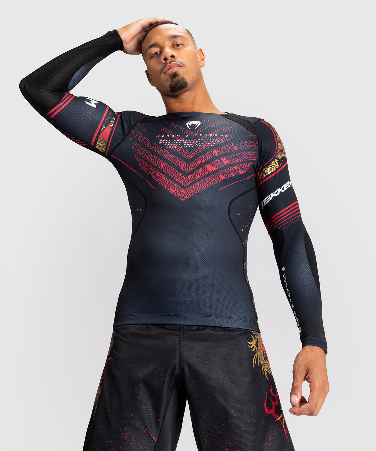 Venum x TEKKEN 8 - Marshall Law Rashguard - Schwarz/Rot/Gold