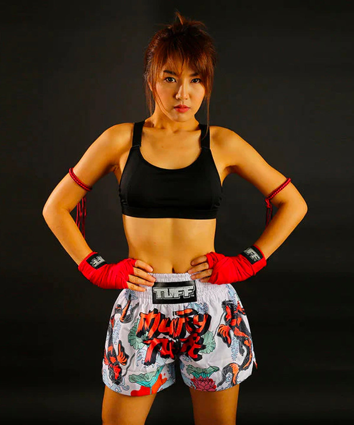 Tuff Japanese Koi Fish Muay Thai Shorts - Weiß