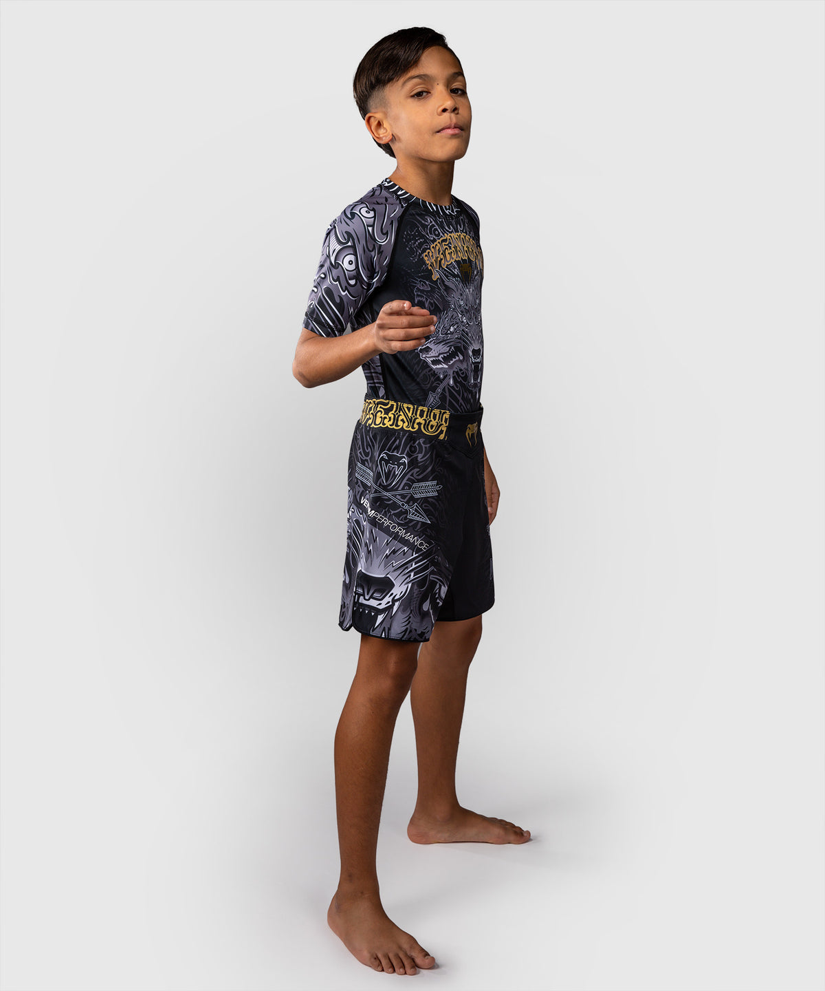 Venum Wolf Atak Rashguard a Maniche Corte Per Bambini – Nero/Grigio