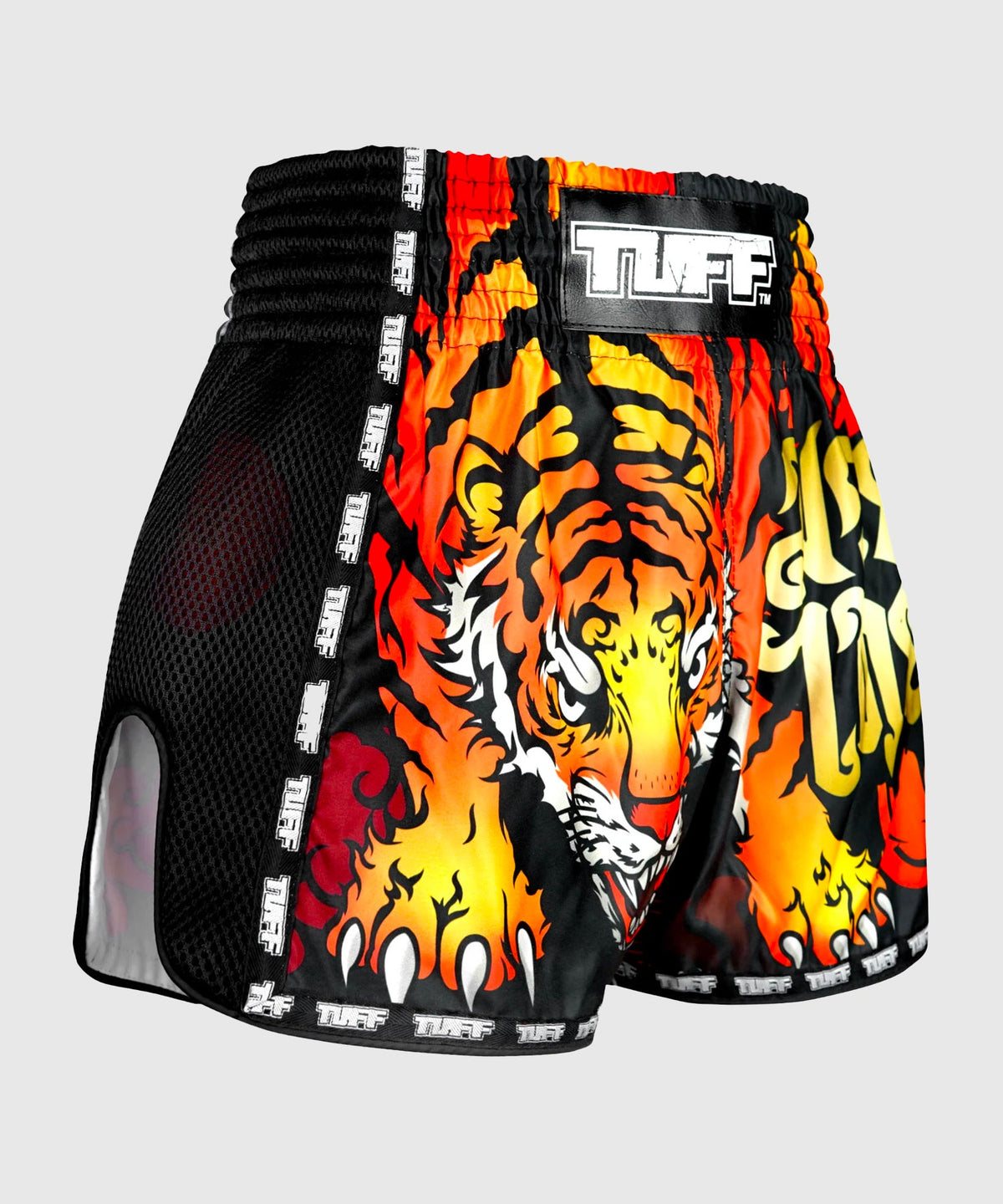 Tuff New Retro Orange Furious Tiger Muay Thai Shorts - Black
