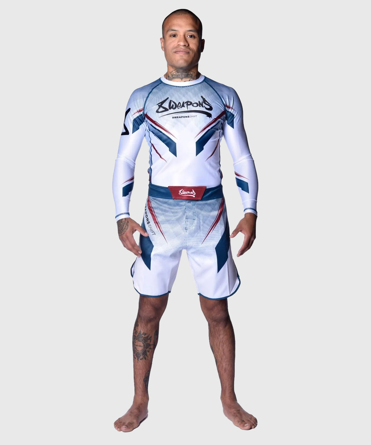 8 Weapons Shift Rashguard a Maniche Lunghe - Bianco/Blu/Rosso