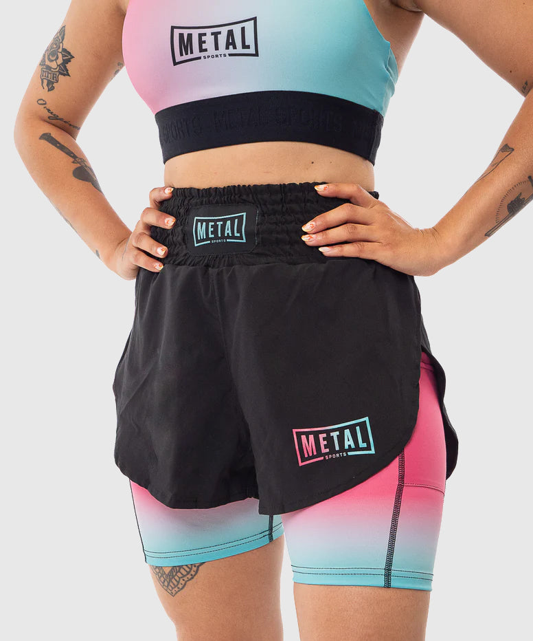 Short de MMA 2 En 1 Pour Femme Metal Boxe Miami - Noir