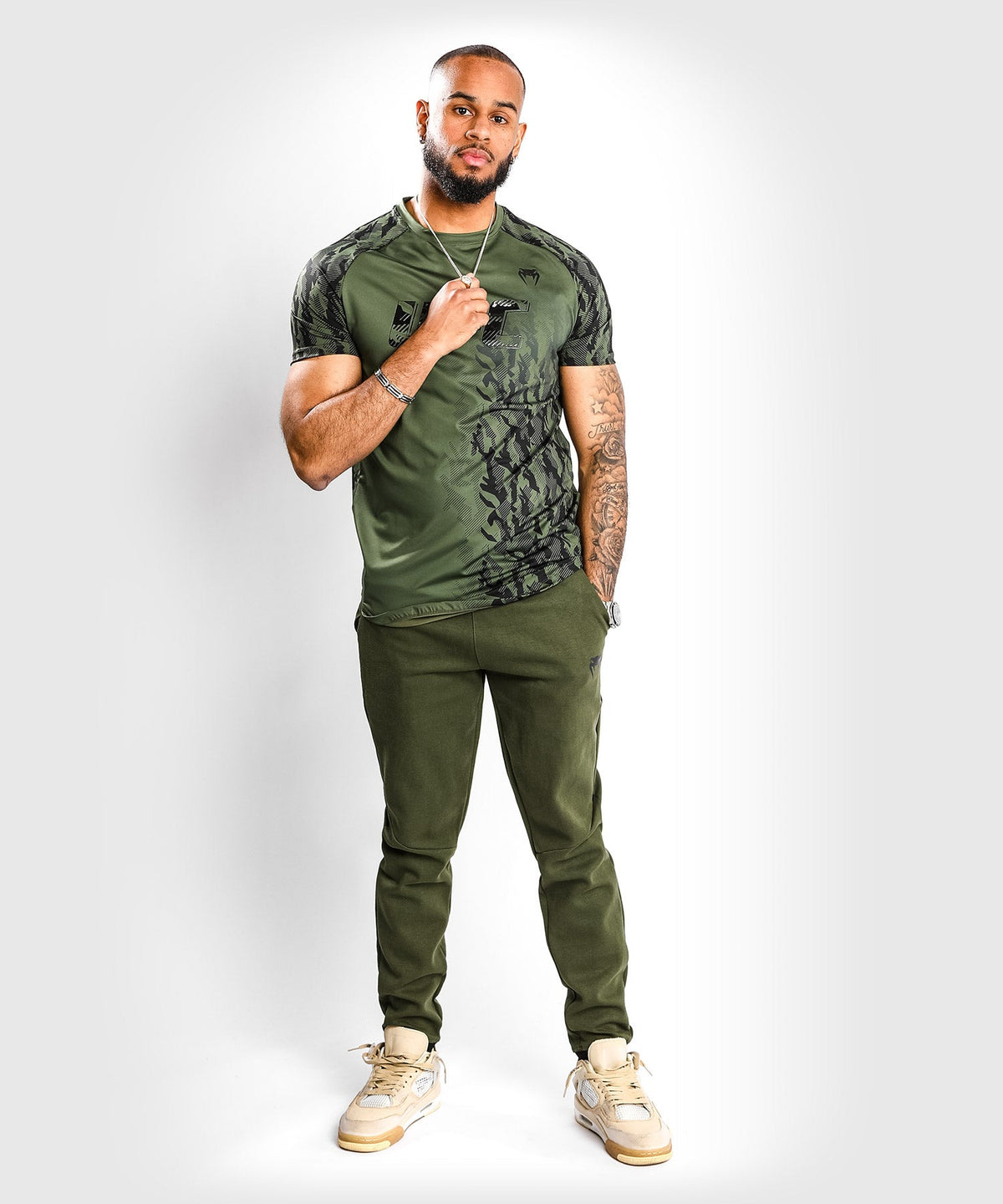 Technisches T-Shirt mit kurzen Ärmeln Mann UFC Venum Authentic Fight Week - Khaki