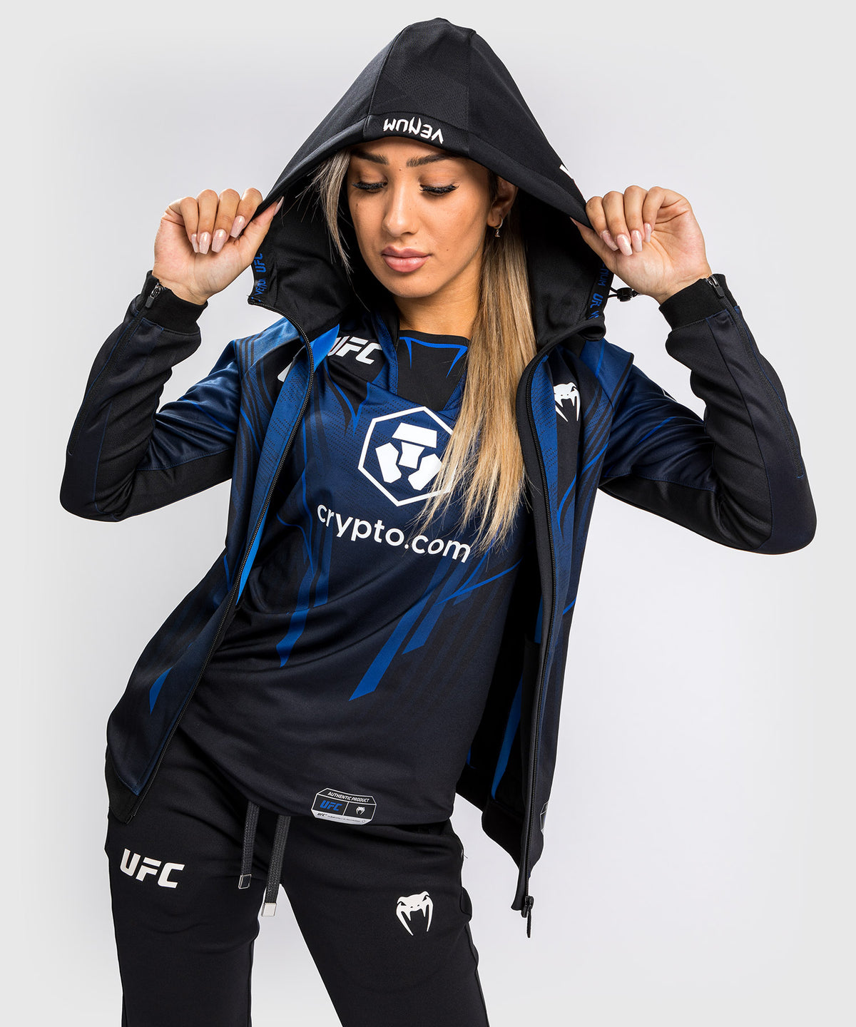 Sudadera con capucha Walkout para mujer UFC Venum Authentic Fight Night 2.0 - Midnight Edition