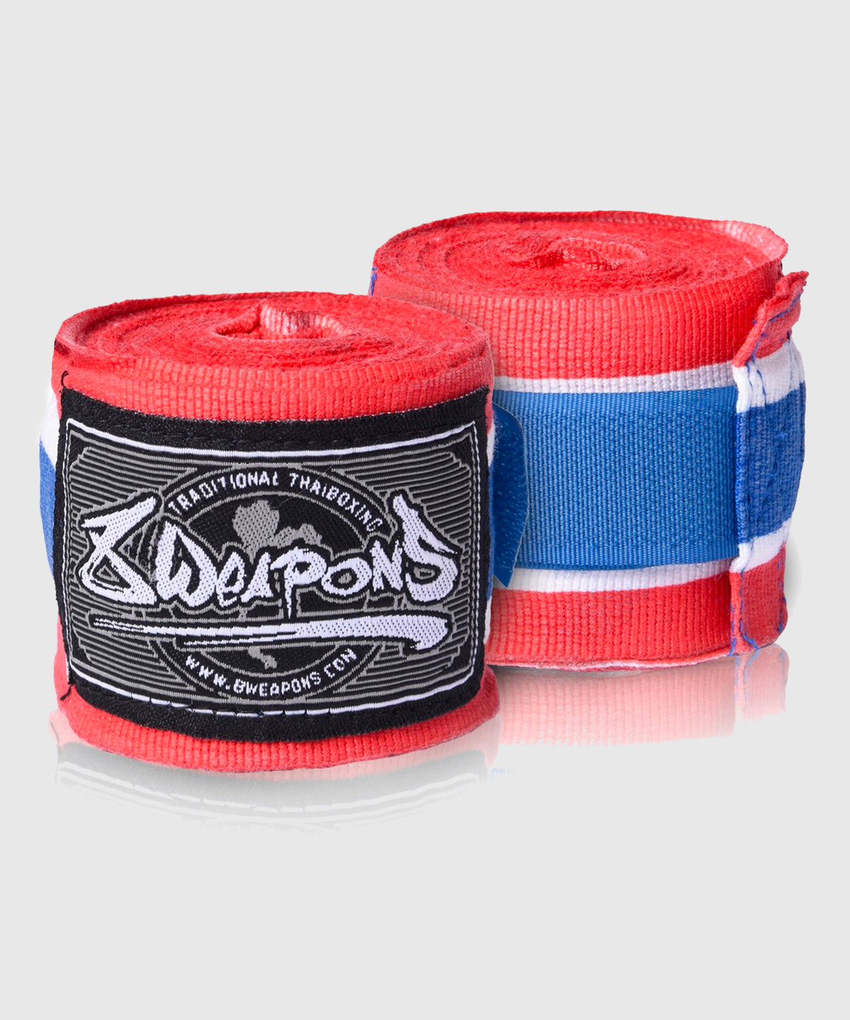 8 Weapons Boxbandagen halb-elastisch 3,5m - Blau/Rot/Weiß