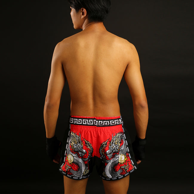 Tuff Retro Style Red Chinese Dragon Muay Thai Shorts - Rot