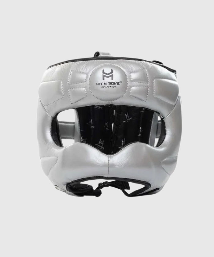 Hit N Move Air Armor Boxing Headgear with Face Bar - Silver