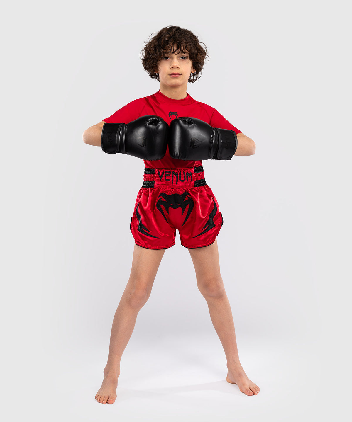 Short de Muay Thaï Venum Inferno pour Enfants - Rouge Cerise