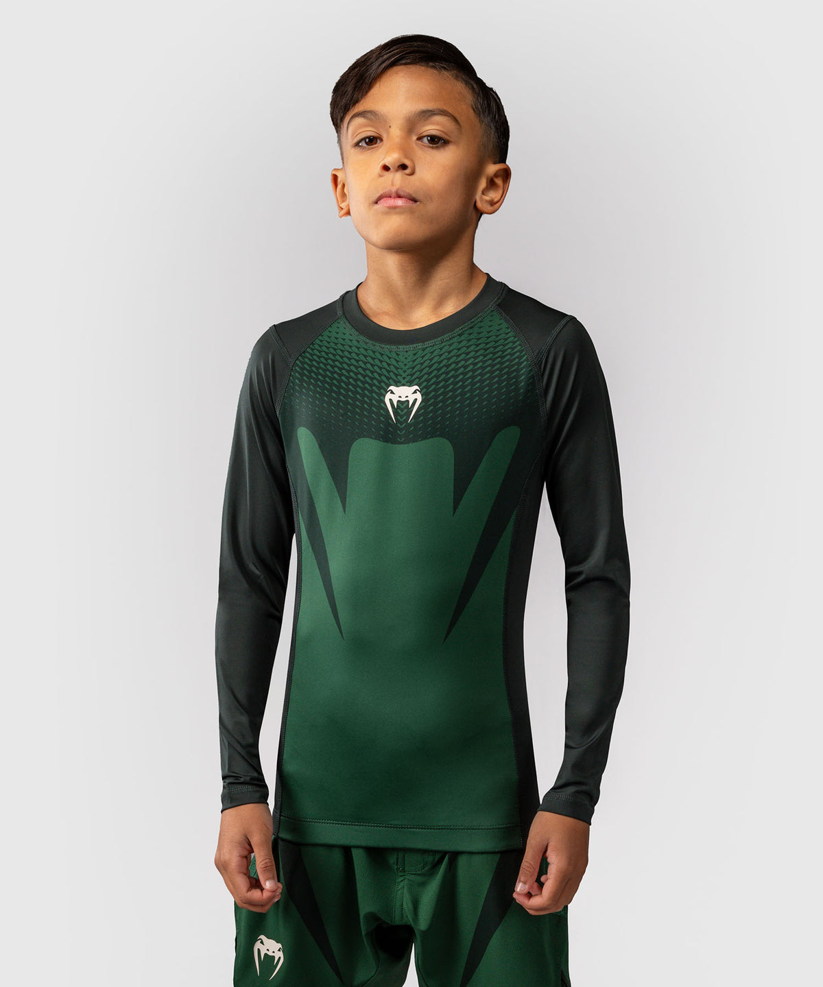 Rashguard Manches Longues Enfant Venum Attack - Vert Forêt/ Blanc Cassé