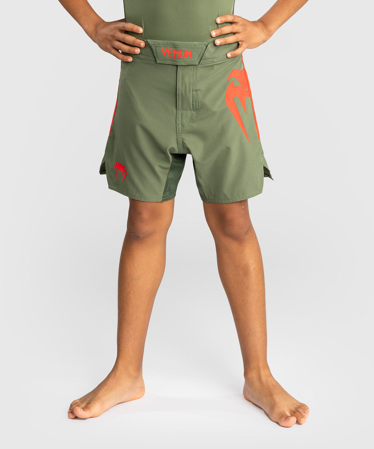 Short de Combat pour Enfants Venum Light - Vert militaire/Orange