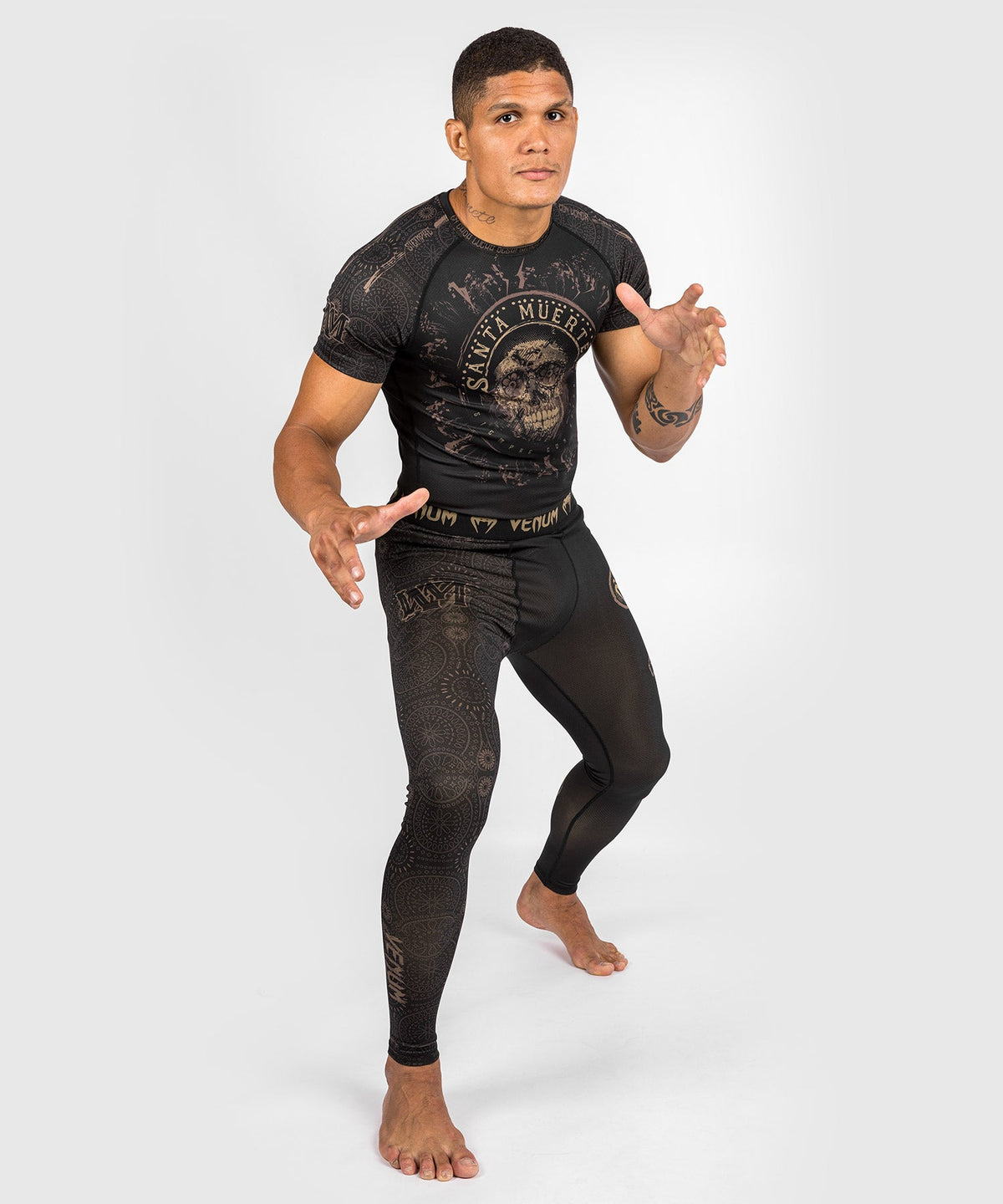 Rashguard Santa Muerte Dark Side Venum - kurzärmelig - Schwarz/Braun