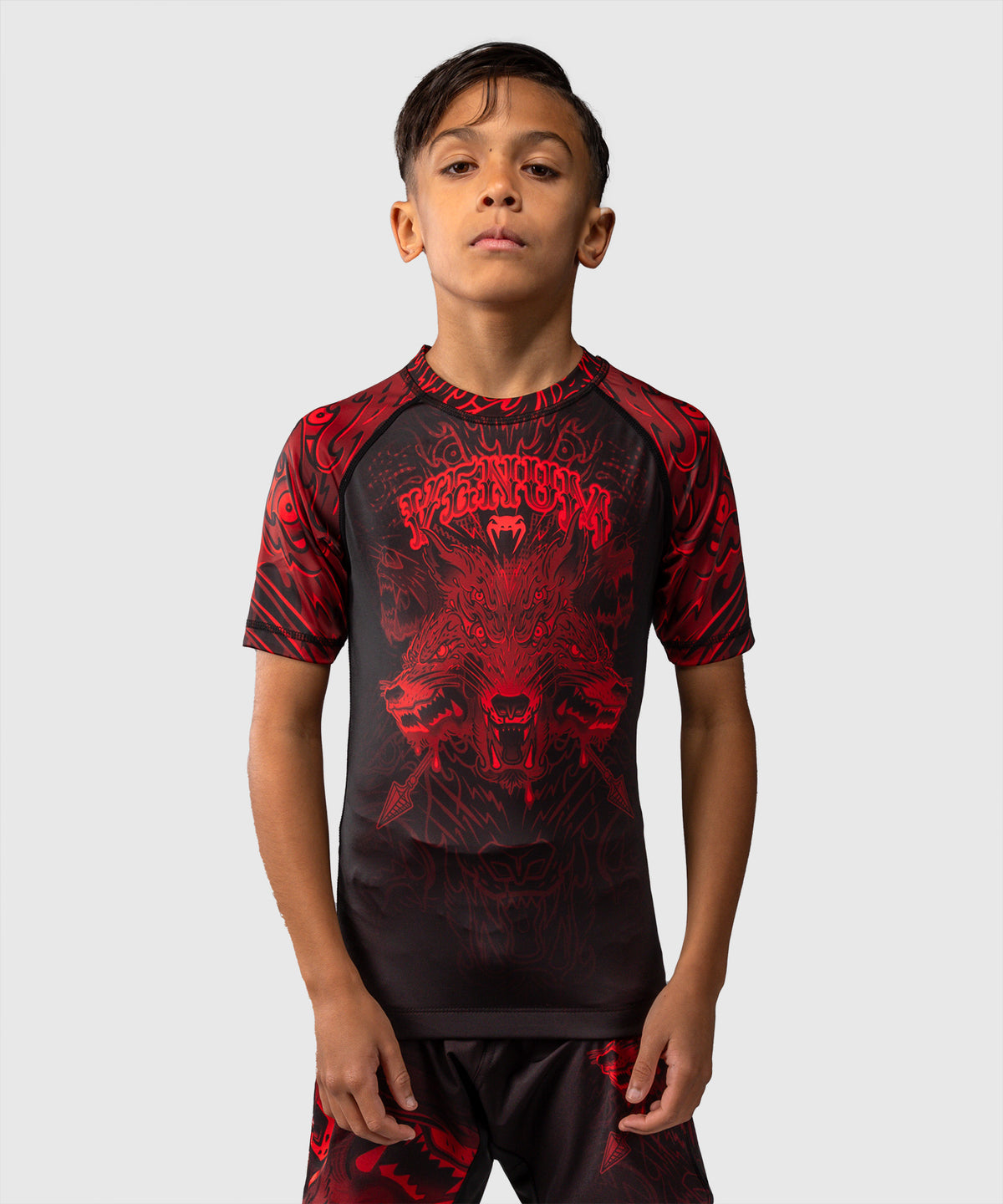 Venum Wolf Atak Rashguard Manga Corta Para Niños – Negro/Rojo
