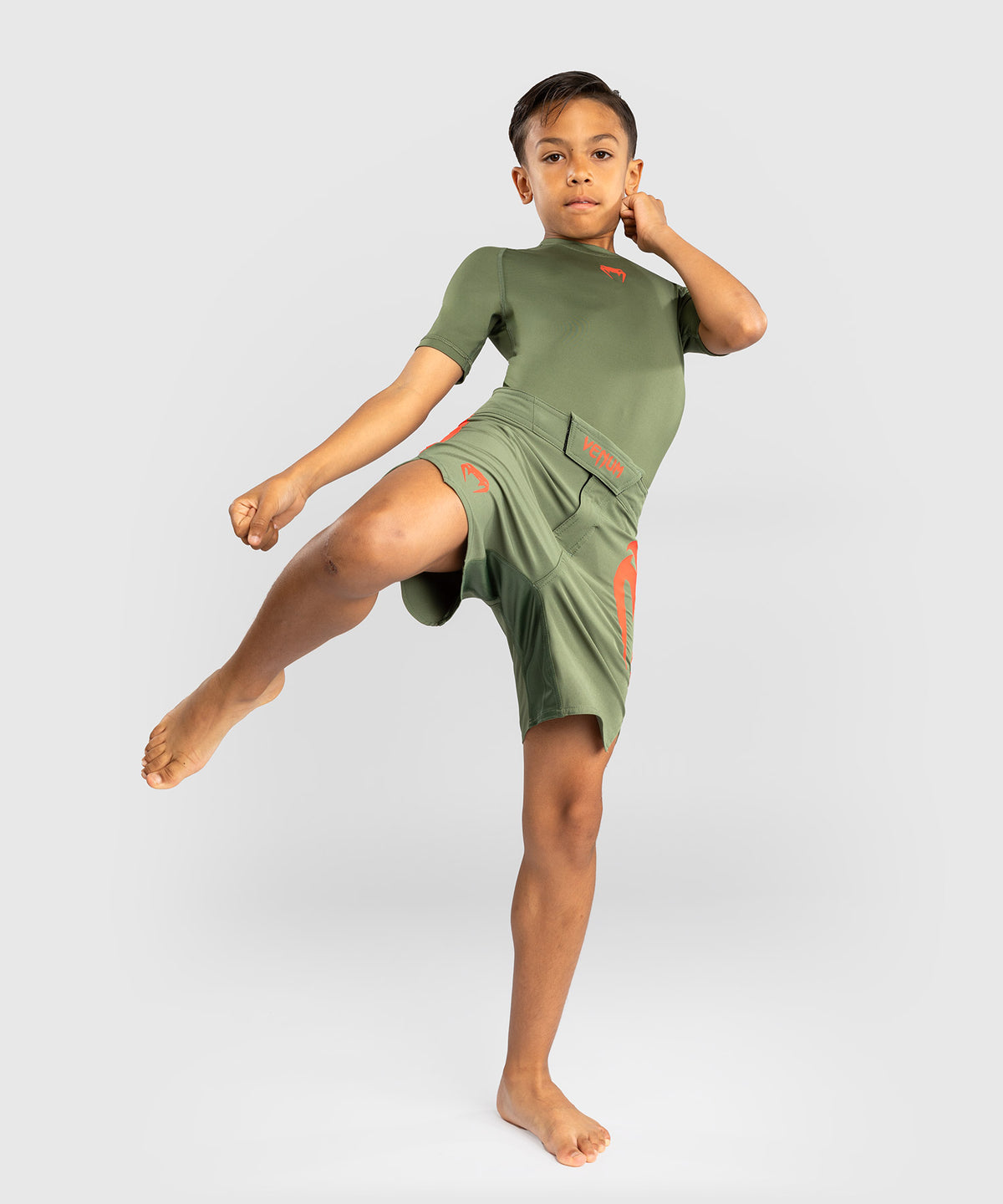 Short de Combat pour Enfants Venum Light - Vert militaire/Orange