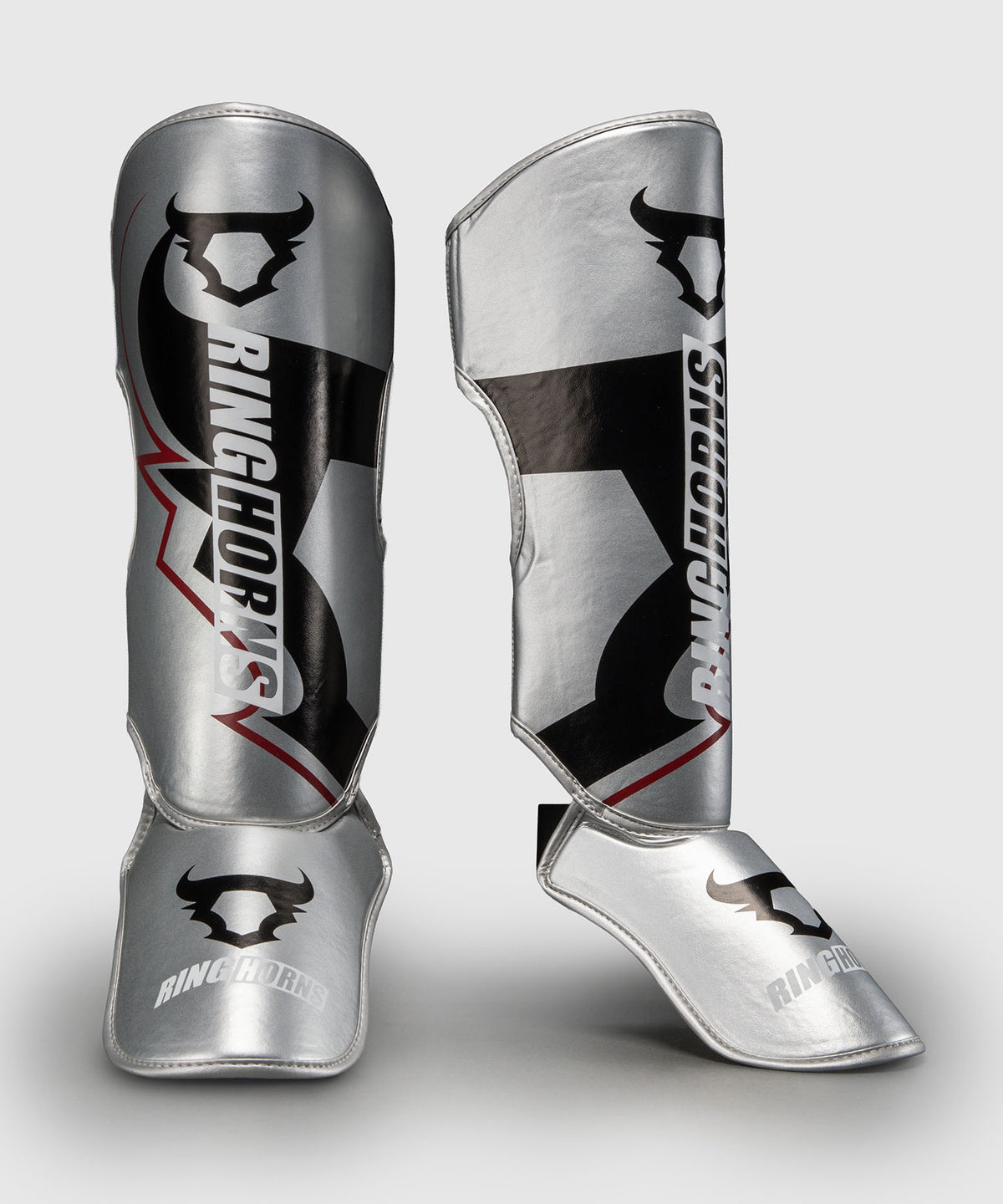 Ringhorns Charger by Venum Shin Guards - Silver/Black