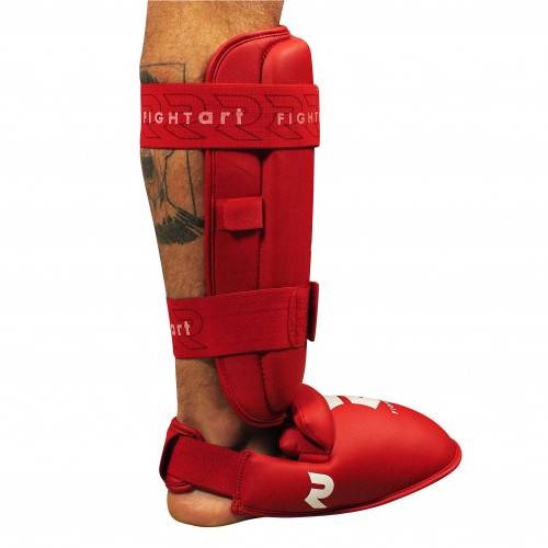 Fight Art Protectores de Espinilla y Pie para Karaté Entrenamiento y Competición - Rojo