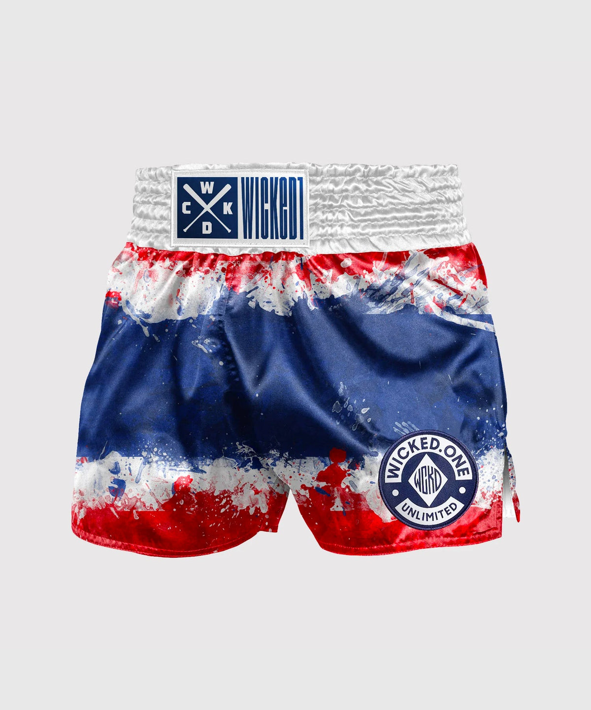 Wicked One Thaï Flag Pantalones de Muay Thai - Blanco/Azul/Rojo