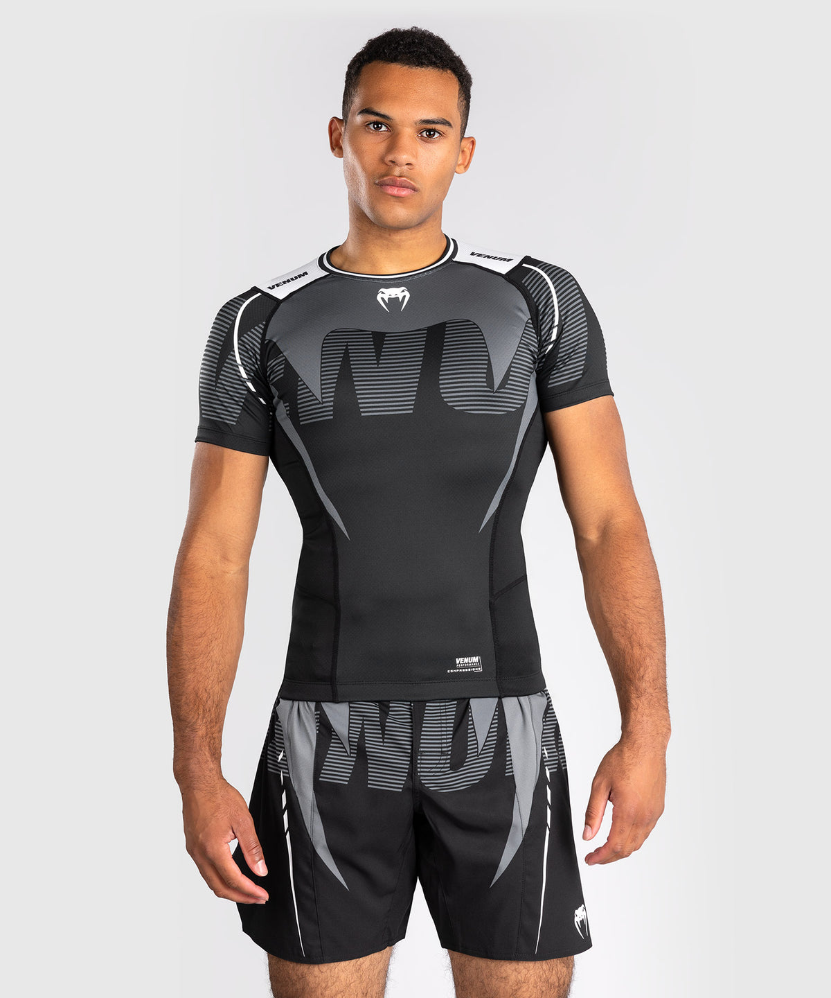 Venum Adrenaline Short Sleeve Rashguard - Black/Silver Grey