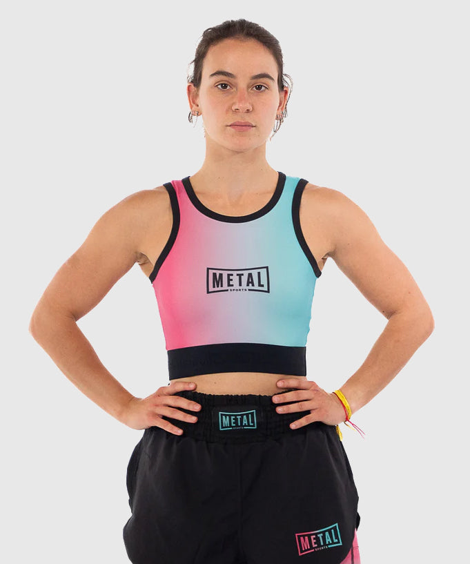 Metal Boxe Miami Vice Damen Sport-BH - Rosa/Turchese