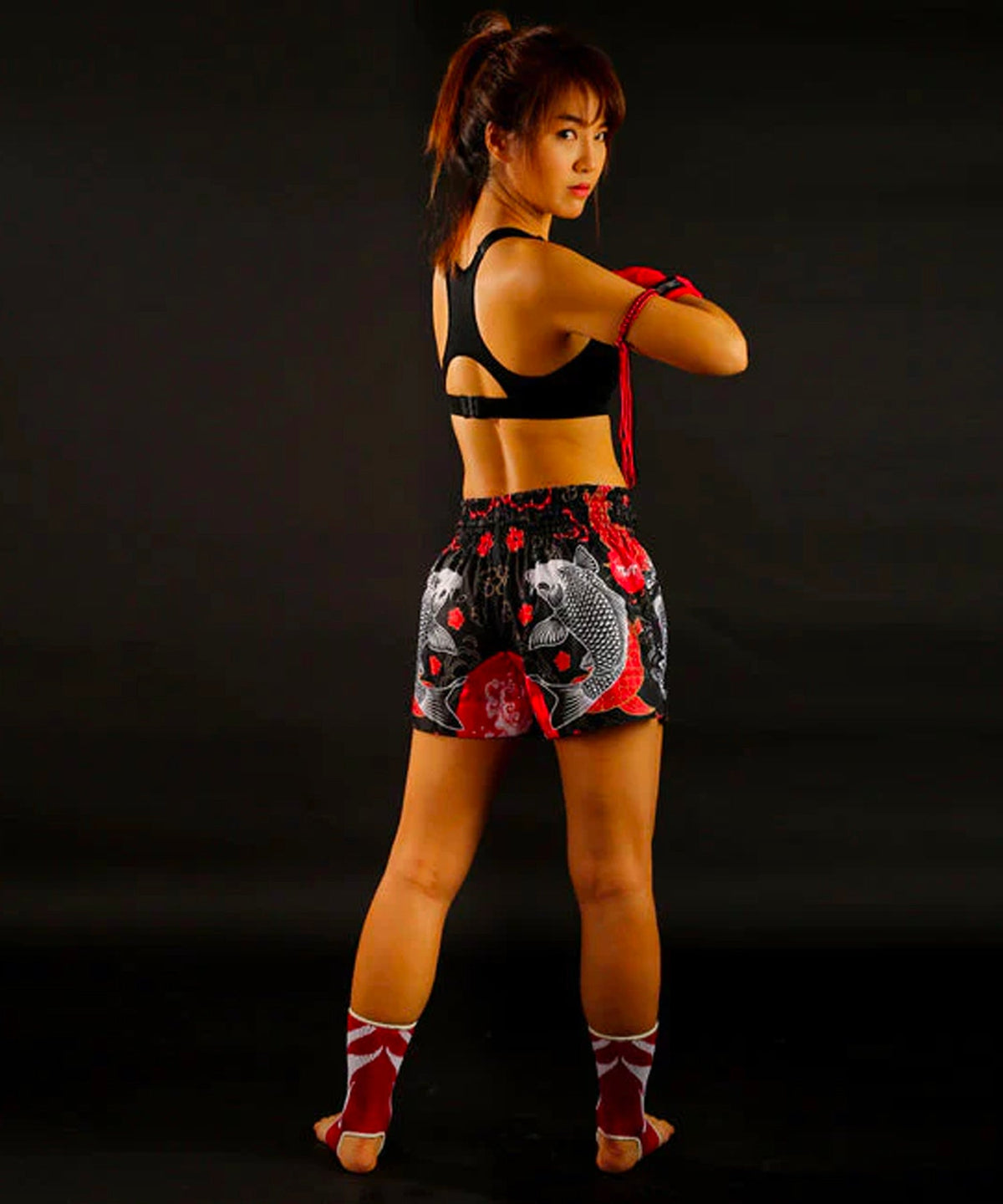 Tuff Japanese Koi Fish Muay Thai Shorts - Black