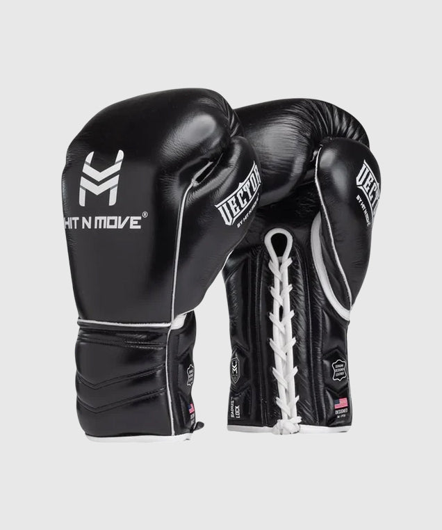 Hit N Move Vector™ Lace-Up Boxing Gloves - Black