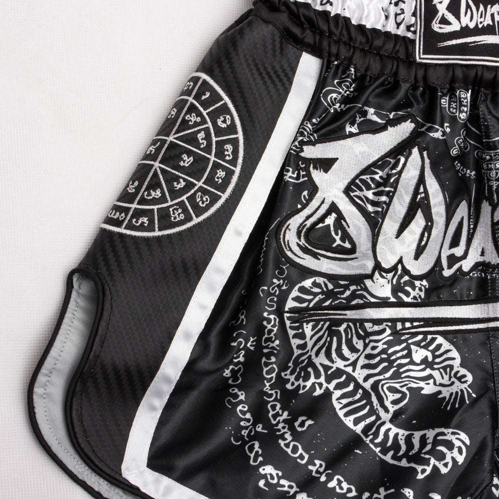 Carbon Sak Yant Tigers Muay Thai Shorts - Black