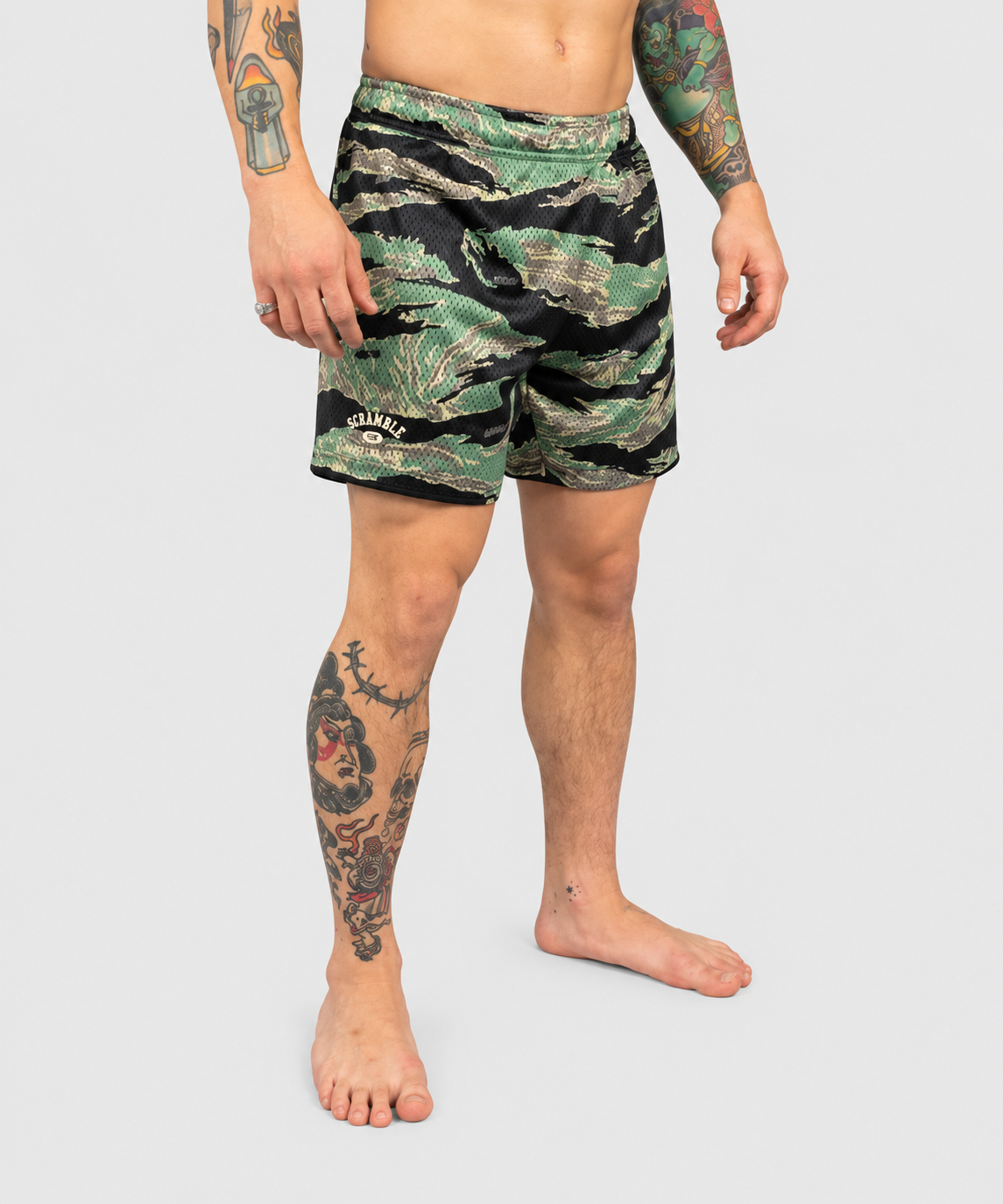 Scramble Mesh Tiger Camo Grappling-Shorts - Schwarz
