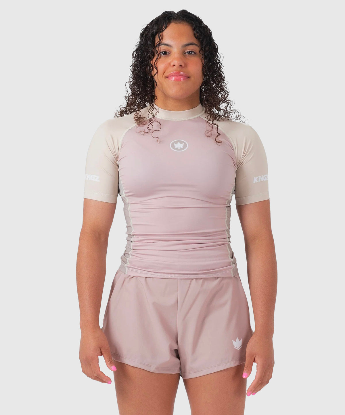 Kingz Terra Damen Kurzarm-Rashguard - Rosa/Beige