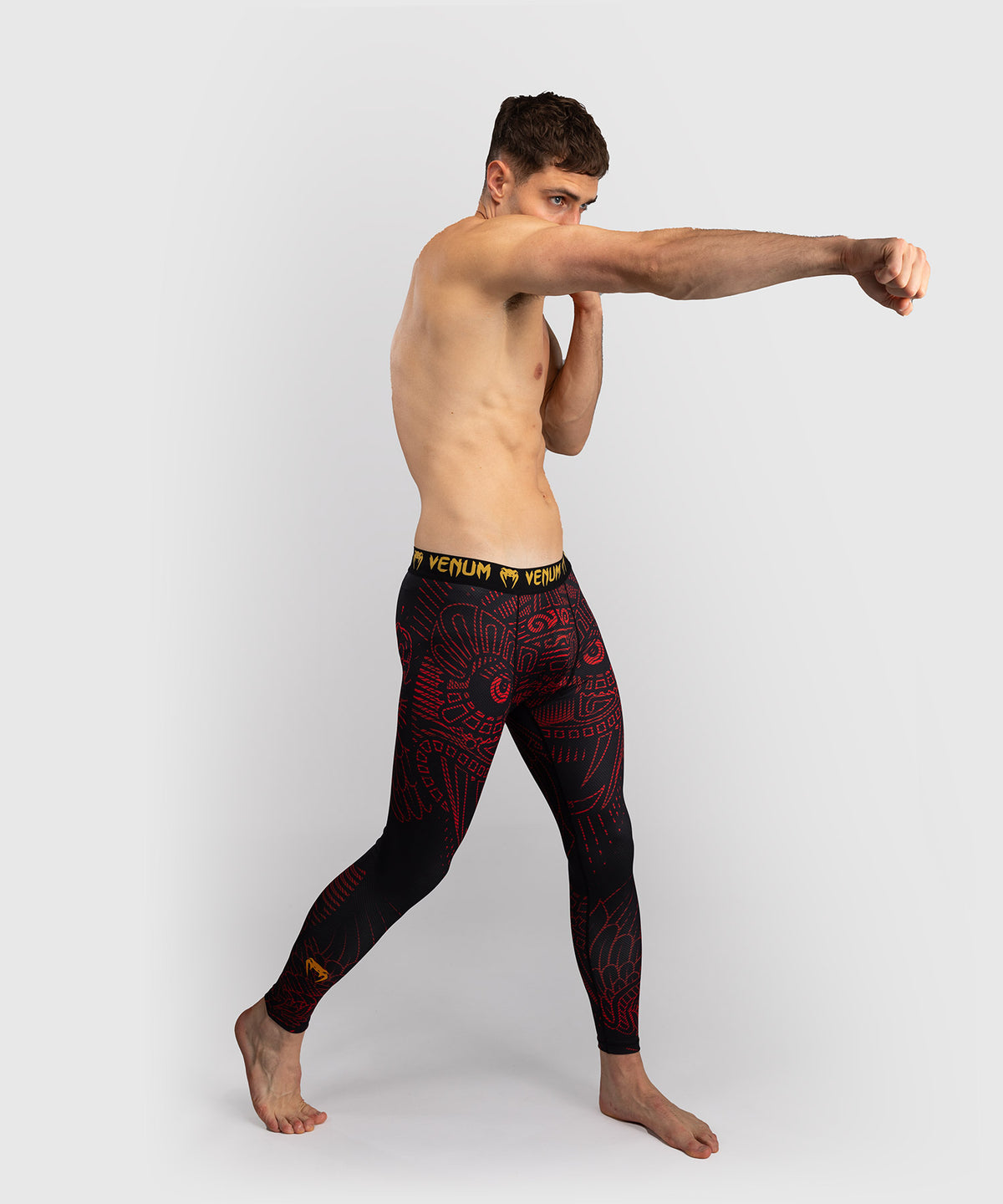 Pantalon de Compression Venum Quetzal Fury - Noir/Rouge Fury/Mandarine