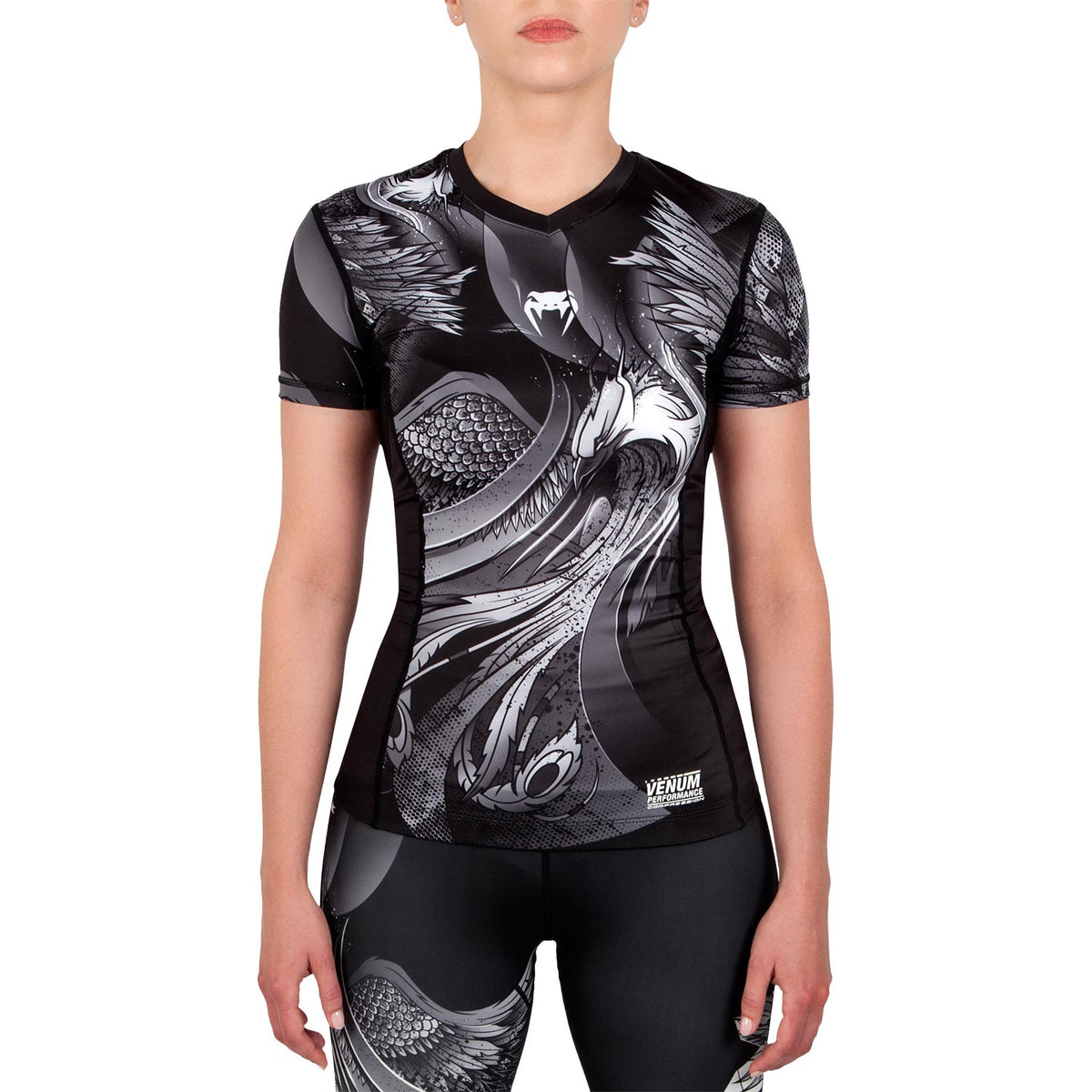 Rashguard Venum Phoenix - Mangas Cortas- Negro/Blanco - Para Mujer