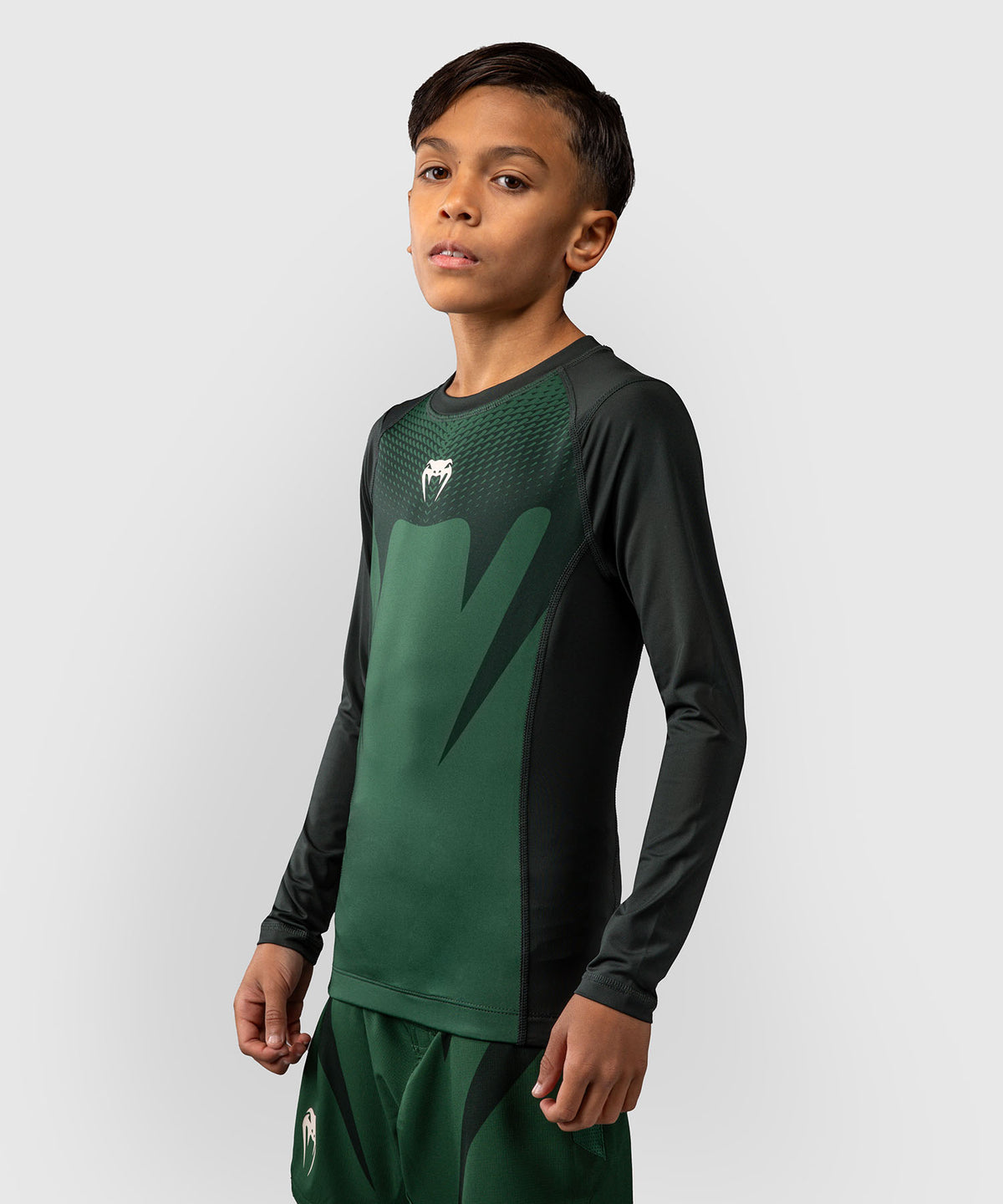 Rashguard Manches Longues Enfant Venum Attack - Vert Forêt/ Blanc Cassé