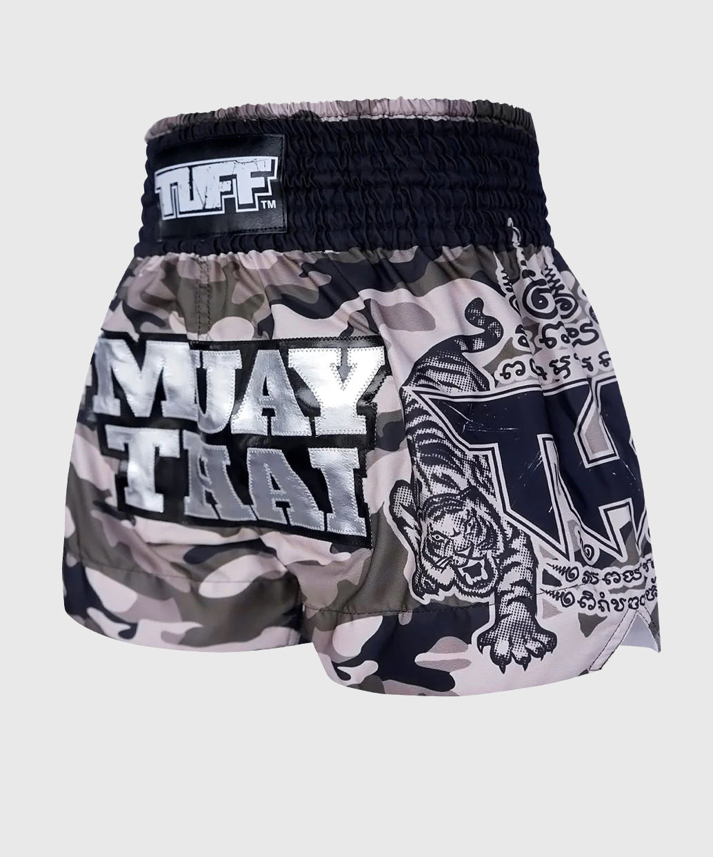 Tuff Grey Military Camouflage Pantalones de Muay Thai - Gris