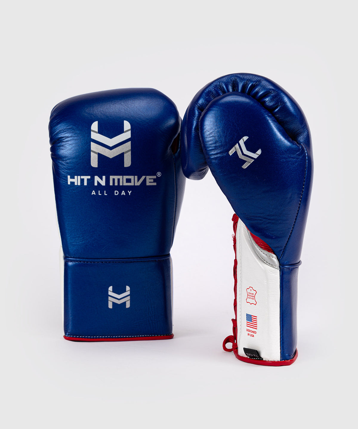 Hit N Move All Day® Pro Grip Plus Guantes de Boxeo con Cordones - Azul/Blanco/Rojo