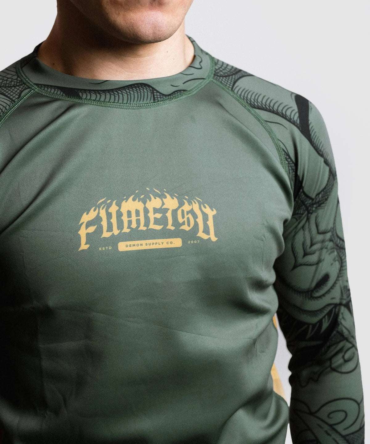 Fumetsu Oni Long Sleeve Rashguard - Khaki/Gold/Black