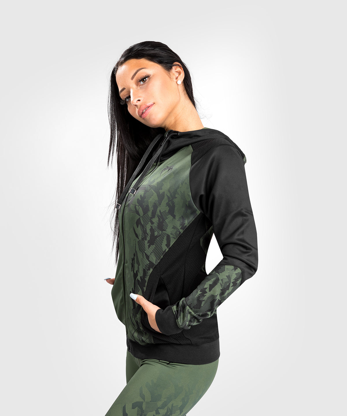 Felpa Con Cappuccio Con Zip Donna UFC Venum Authentic Fight Week - Verde
