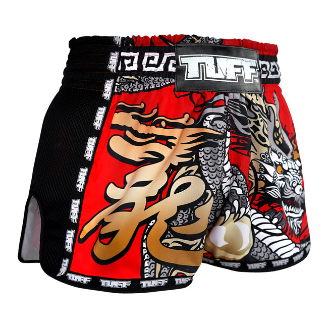 Tuff Retro Style Red Chinese Dragon Muay Thai Shorts - Rot