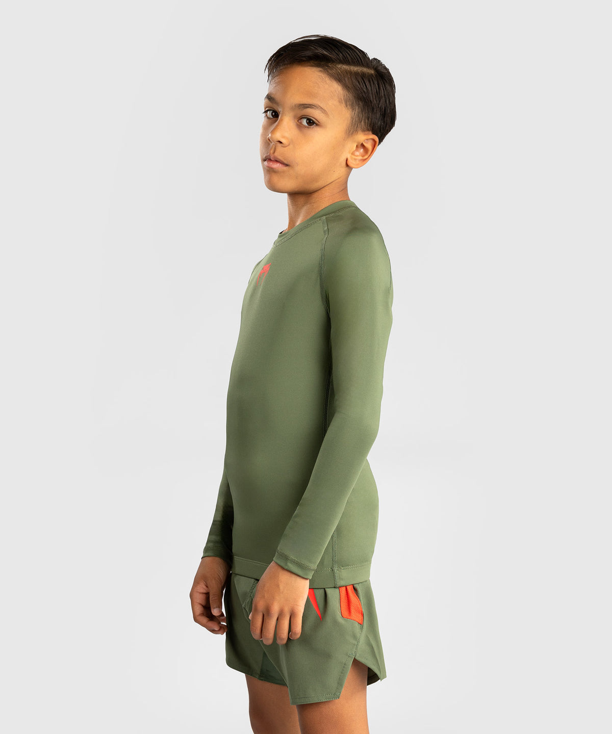 Venum Contender Rashguards Manga Larga para Niños - Verde Ejército/Naranja