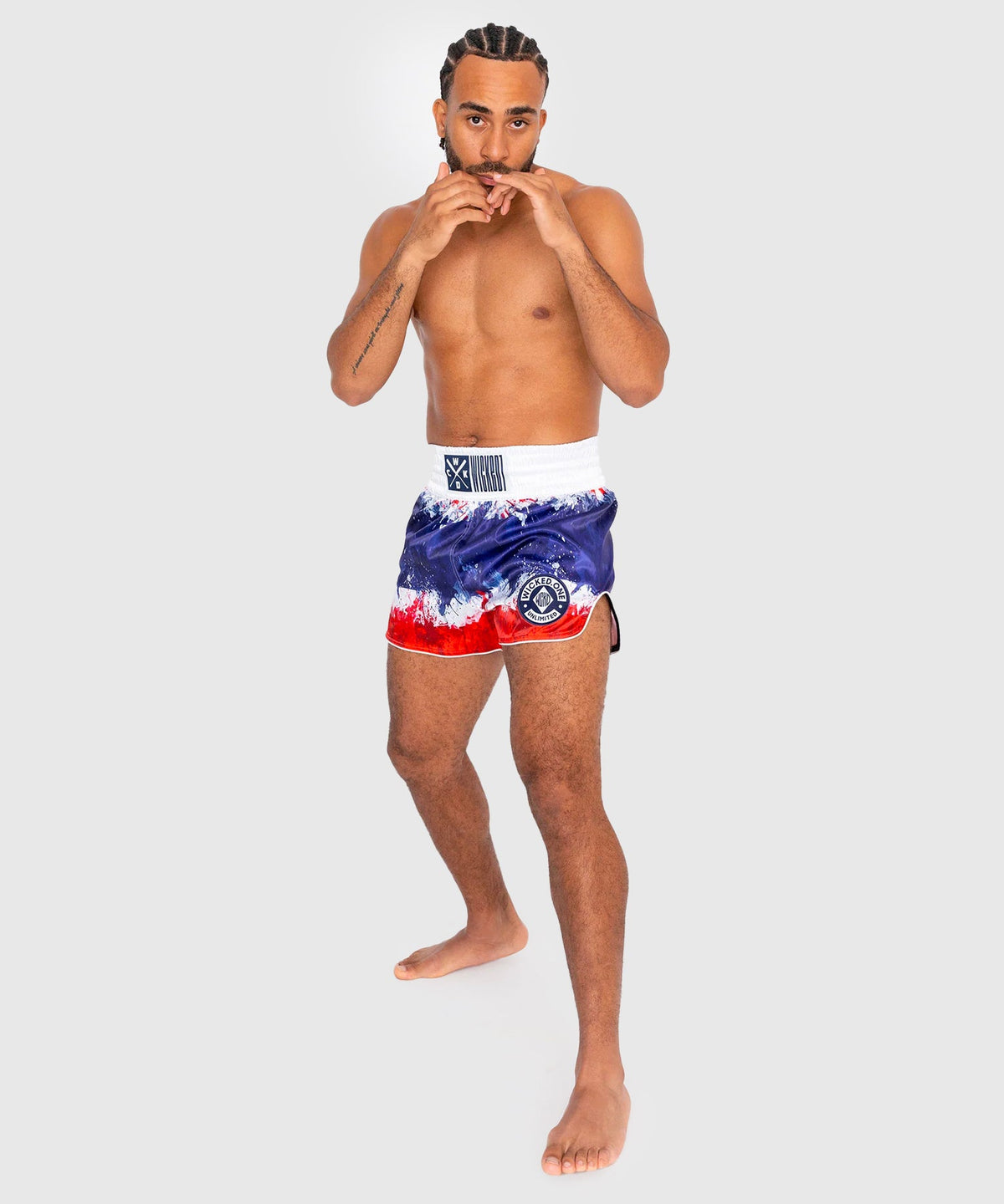 Wicked One Thaï Flag Pantalones de Muay Thai - Blanco/Azul/Rojo