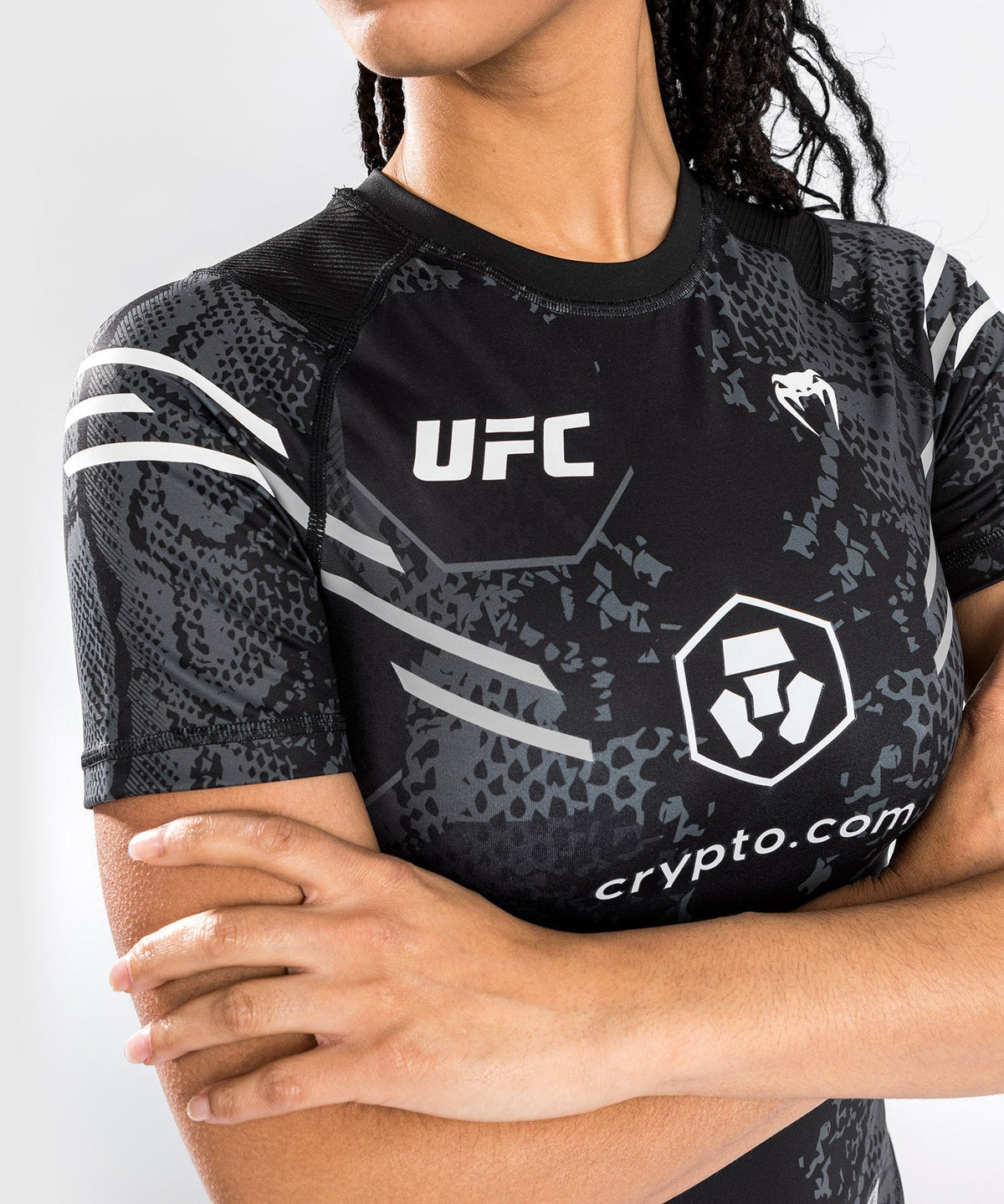 UFC Adrenaline by Venum Authentic Fight Night Kurzarm-Rashguard für Damen - Schwarz